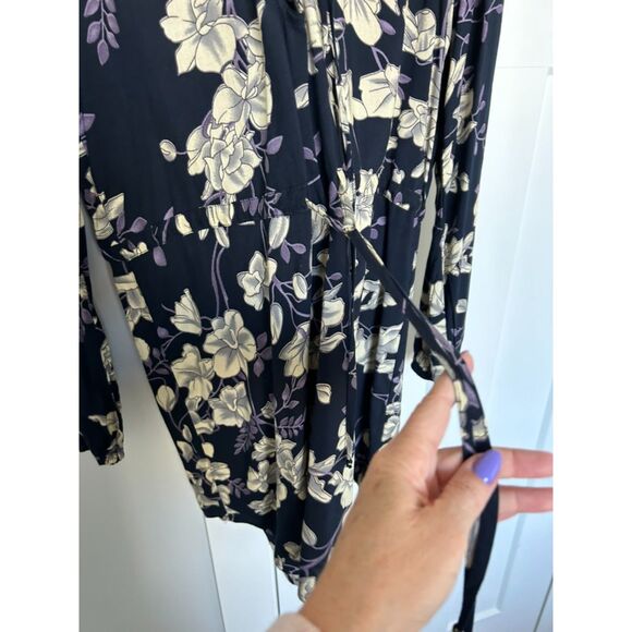 COTTON CANDY Lace Front Tie Waist Floral Print Balloon Sleeve Dress Size L - Picture 9 of 11